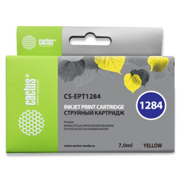 Картридж струйный Cactus CS-EPT1284 T1284 желтый (7мл) для Epson Stylus S22/S125/SX420/SX425/Office BX305