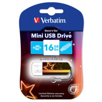 носитель информации Verbatim USB Drive 16Gb Mini Neon Edition Orange 49394 {USB2.0}