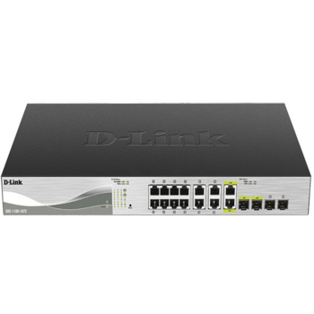 Коммутатор D-Link DXS-1100-16TC/A1A, PROJ L2 Smart Switch with 12 10GBase-T ports and 2 10GBase-T/SFP+ combo-ports and 2 10GBase-X SFP+ ports.16K Mac address, 320Gbps switching capacity, 802.3x Flow Control, 80