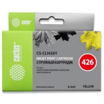 Картридж струйный Cactus CS-CLI426Y CLI-426Y желтый (9мл) для Canon Pixma MG5140/5240/6140/8140/MX884