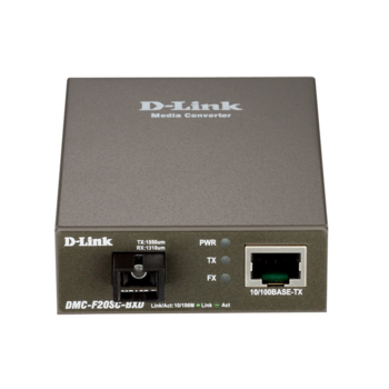Сетевое оборудование D-Link DMC-F20SC-BXD/A1A WDM медиаконвертер с 1 портом 10/100Base-TX и 1 портом 100Base-FX с разъемом SC (ТХ: 1550 нм; RX: 1310 нм ) для одномодового оптического кабеля (до 20 км)
