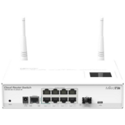 Беспроводной маршрутизатор MikroTik Cloud Router Switch 109-8G-1S-2HnD-IN with Atheros AR9344 CPU, 128MB RAM, 8xGigabit LAN, 1xSFP, 2.4Ghz 802.11b/g/n wireless, RouterOS L5, LCD panel, desktop case, PSU