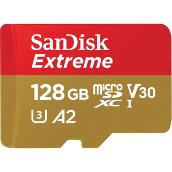 Карта памяти Micro SecureDigital 128Gb SanDisk + SD Adapter + Rescue Pro Deluxe 160MB/s A2 C10 V30 UHS-I U4 [SDSQXA1-128G-GN6MA]