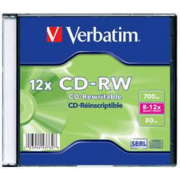 Диск CD-RW Verbatim 700Mb 12x Slim case (20шт) (43762)