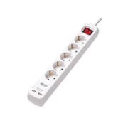 5-Outlet Power Strip with USB-A Charging - Schuko Outlets, 220-250V, 16A, 3 m Cord, Schuko Plug, White