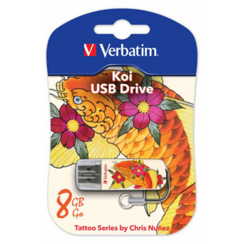 Флеш Диск Verbatim 8Gb Store n Go Mini Tattoo Koi 49882 USB2.0 белый/узор