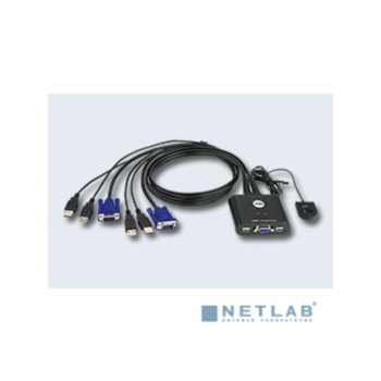 Переключатель, электрон., KVM, 1 user USB+VGA => 2 cpu USB+VGA, со встр.шнурами USB 2x0.9м., 2048x1536, настол., исп.стандарт.шнуры, без OSD, некаскад., (переключение между портами только выносной кнопкой!) Переключатель, электрон., KVM, 1 user USB+VGA