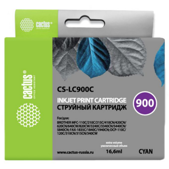 Cactus LC-900C Картридж струйный Cactus CS-LC900C голубой для Brother DCP-110/115/120/MFC-210/215 (16,6ml)