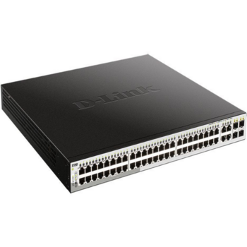 Коммутатор D-Link DGS-1210-52MP/F (L2) 48x1Гбит/с 4xКомбо(1000BASE-T/SFP) 4SFP 48PoE 370W настраиваемый