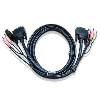 ATEN 2L-7D02U Шнур, мон+клав+мышь USB+ аудио, DVI-D Single Link+USB A-Тип+ 2xRCA=>DVI-D Single Link+USB B-Тип+ 2xRCA, Male-Male, опрессованный, 1.8 метр., черный