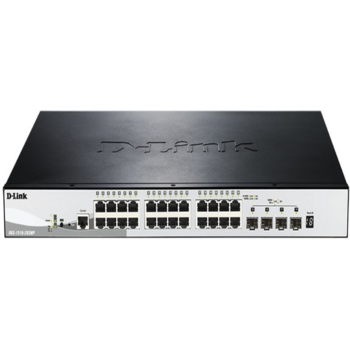 D-Link DGS-1510-28XMP/A1A PROJ Настраиваемый L2+ стекируемый коммутатор с 24 портами 10/100/1000Base-T и 4 портами 10GBase-X SFP+ (24 порта PoE 802.3af/at, PoE-бюджет 370 Вт)