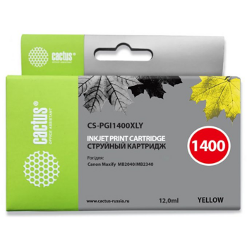 CACTUS PGI-1400XL Y Картридж струйный для Canon MB2050/MB2350/MB2040/MB2340, желтый (12мл)