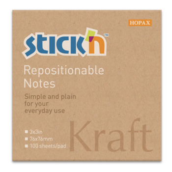 Блок самоклеящийся бумажный Stick`n 21639 76x76мм 100лист. 62г/м2 Kraft Notes