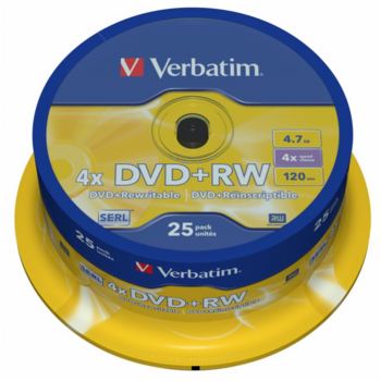 Verbatim Диски DVD+RW , 4.7Gb 4-х , 25шт, Cake Box (43489)