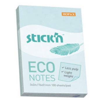 Блок самоклеящийся бумажный Stick`n ECO 21743 51x76мм 100лист. 60г/м2 пастель голубой