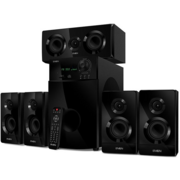 Аудиоколонки SVEN HT-210, чёрный, акустическая система 5.1, мощность (RMS):50Вт+5x15Вт, Bluetooth, Optical, Coaxial, FM-тюнер, USB/SD, дисплей, ПДУ