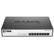 D-Link DES-1008P+/A1A Неуправляемый коммутатор с 8 портами 10/100Base-TX с поддержкой PoE 802.3af/802.3at (30 Вт), PoE-бюджет 140 Вт