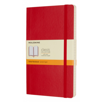 Блокнот Moleskine CLASSIC SOFT QP616F2 Large 130х210мм 192стр. линейка мягкая обложка фиксирующая резинка красный