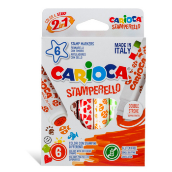 Фломастеры Carioca STAMPERELLO 42279 6цв. двусторонние со штампами коробка с европодвесом