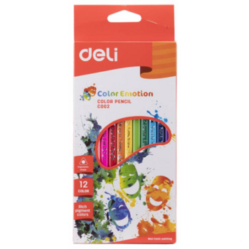 Карандаши цветные Deli EC00200 Color Emotion трехгранные липа 12цв. коробка/европод. (12шт)