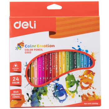 Карандаши цв. Deli EC00220 Color Emotion трехгран. липа 24цв. коробка/европод. (24шт)