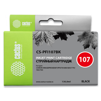 Картридж струйный Cactus CS-PFI107BK PFI-107BK черный (130мл) для Canon IP iPF670/iPF680/iPF685/iPF770/iPF780/iPF785/