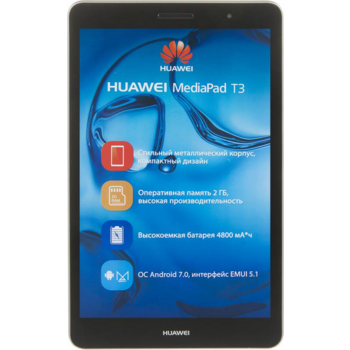 HUAWEI MediaPad T3 8 (LTE, 2+16GB), 8.0&quot; 1280x800, Android 7.0+EMUI5.1, 4*A53 1.4GHz, 2 Mp Front /5Mp Rear (AF), 2GB RAM / 16GB ROM, SD Card, 4800 mAh, SIM (KOB-L09)