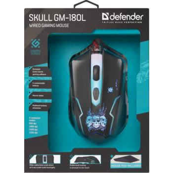 Defender Проводная игровая мышь Skull GM-180L оптика,6кнопок,800-3200dpi Defender Проводная игровая мышь Skull GM-180L оптика,6кнопок,800-3200dpi
