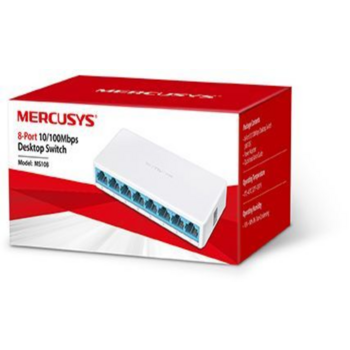 Mercusys MS108 8-портовый 10/100 Мбит/с настольный коммутатор, 8 портов RJ45 10/100 Мбит/с, пластиковый корпус