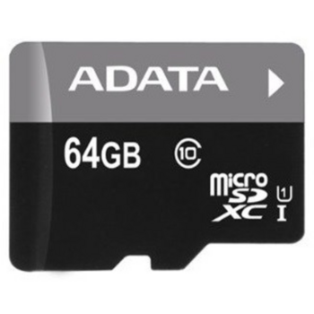 Карта памяти Micro SecureDigital 64Gb A-DATA AUSDX64GUICL10-RA1 {MicroSDXC Class 10 UHS-I, SD adapter}