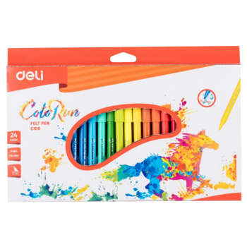 Фломастеры Deli EC10020 ColoRun круглый пиш. наконечник 24цв. коробка с европодвесом