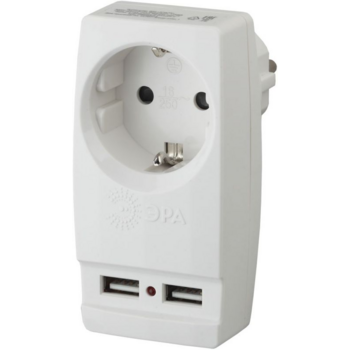 ЭРА Б0026332 Адаптер "Polynom" SP-1e-USB-W 1гн 220V + 2xUSB 2100mA, c заземл, (белый)