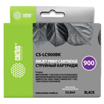 Cactus LC-900BK Картридж струйный Cactus CS-LC900BK черный для Brother DCP-110/115/120/MFC-210/215 (25,6ml)