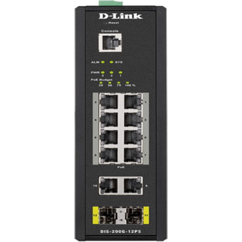 Коммутатор D-Link PROJ Managed L2 Industrial Switch 10x1000Base-T (8x1000Base-T PoE), 2x1000Base-X SFP, PoE Budget 123W, Surge 6KV, CLI, RJ45 Console, Alarm relay, Dying Gasp, DIN-Rail, metal case IP30, -40 to 6