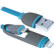 Defender USB кабель USB10-03BP синий, MicroUSB + Lightning,1м (87487)