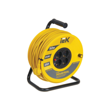 Удлинитель силовой IEK Industrial (WKP15-16-04-50) 3x1.5кв.мм 4розет. 50м ПВС 16A катушка желтый