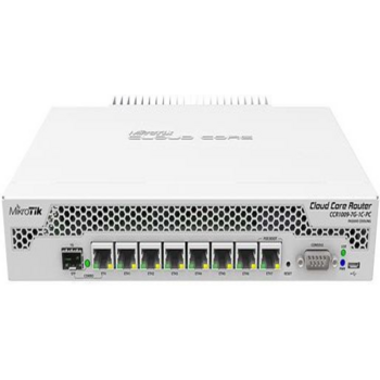 Сетевое оборудование MikroTik CCR1009-7G-1C-PC with Tilera Tile-Gx9 CPU (9-cores, 1Ghz per core), 1GB RAM, 7xGbit LAN, 1x Combo port (1xGbit LAN or SFP), RouterOS L6, passive cooling desktop enclosure, rackmount ears, PSU