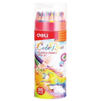 Карандаши цветные Deli EC00337 ColoRun трехгранные 36цв. точилка карт.тубус