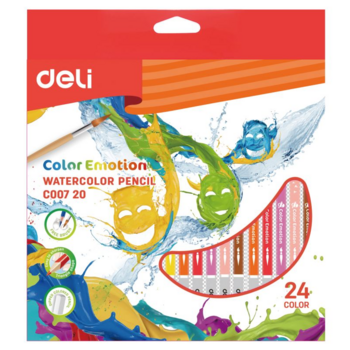 Карандаши цветные акварельные Deli EC00720 Color Emotion липа 24цв. коробка/европод. (24шт)