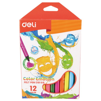 Фломастеры Deli EC10100 Color Emotion смываемые 12цв. коробка с европодвесом