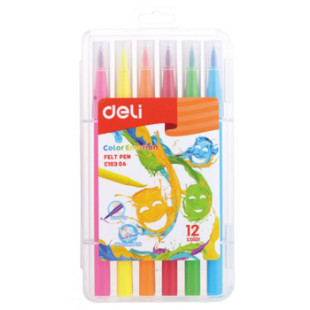 Фломастеры Deli EC10304 Color Emotion кисть смываемые 12цв. пластиковый пенал (12шт.)