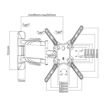 Кронштейн для телевизора Ultramounts UM871 черный 23"-55" макс.35кг настенный поворотно-выдвижной и наклонный