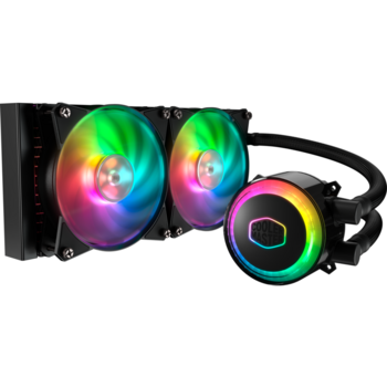 Система охлаждения Система охлаждения/ Cooler Master MasterLiquid ML240R RGB (230W, 240mm, ARGB, fans: 2x120mm/66.7CFM/30dBa/2000rpm, 2066/2011-v3/2011/1366/1200/1156/1155/1151-v2/1151-v1/1150/775/AM4/AM3+/AM3/AM2+/AM2/FM2+/FM2/FM1)