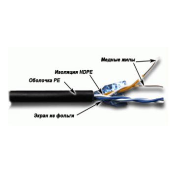 Кабель информационный Lanmaster TWT-5EFTP2-OUT кат.5е F/UTP общий экран 2X2X24AWG PE внешний 305м черный