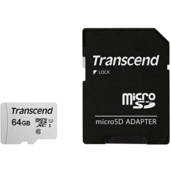 Карта памяти Micro SecureDigital 64Gb Transcend Class 10 TS64GUSD300S-A {MicroSDXC Class 10 UHS-I, SD adapter}