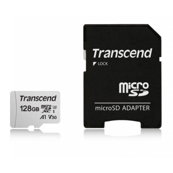 Карта памяти Micro SecureDigital 128Gb Transcend Class 10 TS128GUSD300S-A {MicroSDXC Class 10 UHS-I U3, SD adapter}