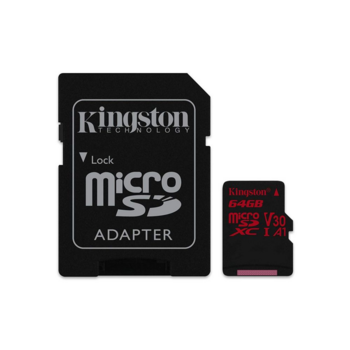 Карта памяти Micro SecureDigital 64Gb Kingston SDCR/64GB {MicroSDXC Class 10 UHS-I V30 A1, Canvas React, SD adapter}