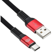 Кабель Digma USB A(m) USB Type-C (m) 0.15м черный/красный плоский