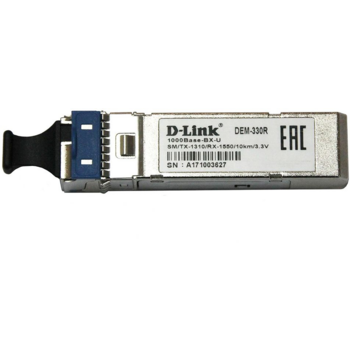 D-Link 330R/10KM/A1A WDM SFP-трансивер с 1 портом 1000Base-BX-U (Tx:1310 нм, Rx:1550 нм) для одномодового оптического кабеля (до 10 км, разъем LC)