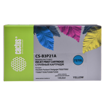 Картридж струйный Cactus CS-B3P21A №727 желтый (130мл) для HP DJ T920/T1500/T2530